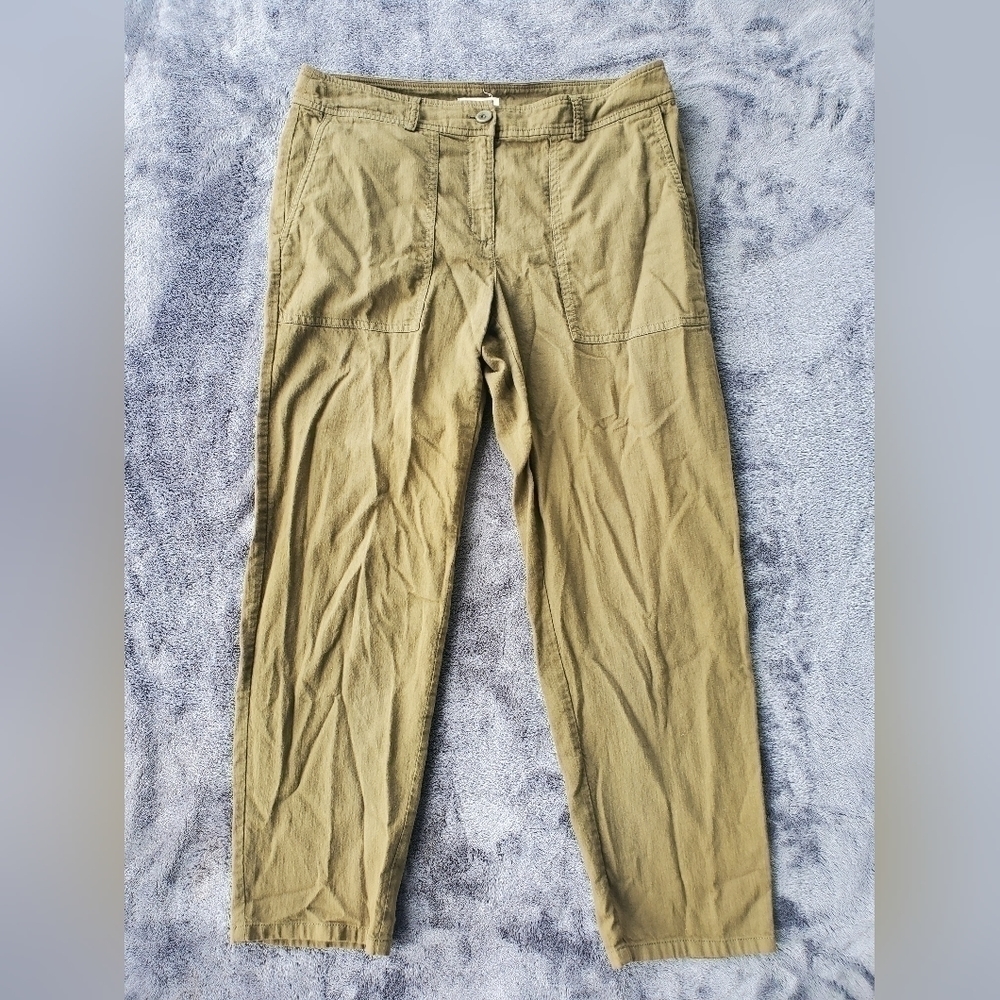 EILEEN Fisher neutral pastel army green lagenlook minimalist beachy pants capris